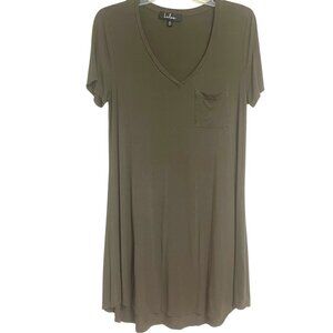 Lulu's T-Shirt Swing Dress Women's Size XL Olive Green Single Pocket Soft V-Neck